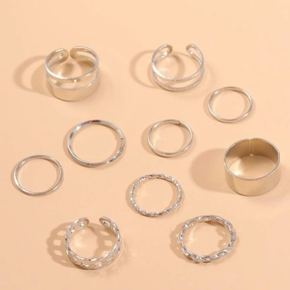 10 pcs Ring Set Silver Plated - Picture 4 of 7